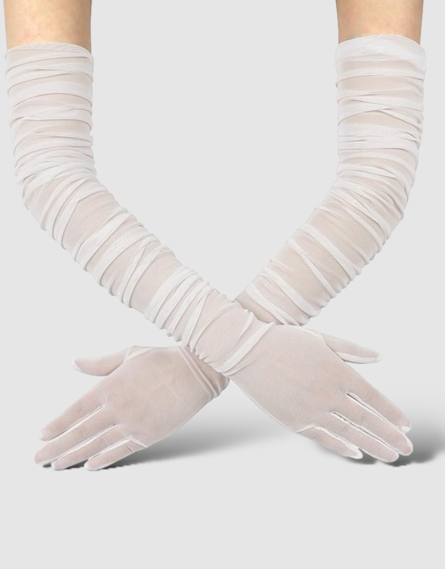 High Heel Jungle - Ariana Ruched Mesh Opera Glove - White