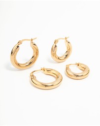 Lovisa - Waterproof Gold Plated Stainless Steel Tube Hoop Earrings 2-Pack