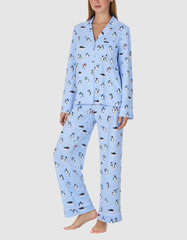 Kate Spade - Printed Jersey Button Up Long Sleeve Long Pyjama Set