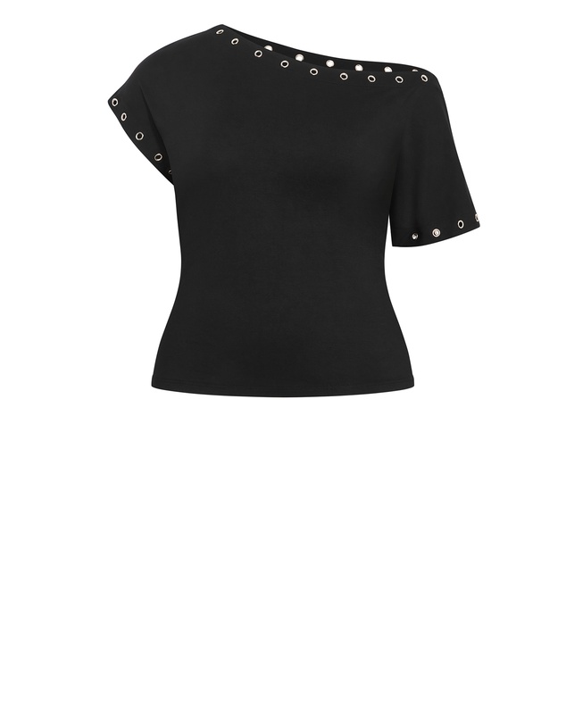City Chic - Plus size Eyelet Off Shoulder Top - black