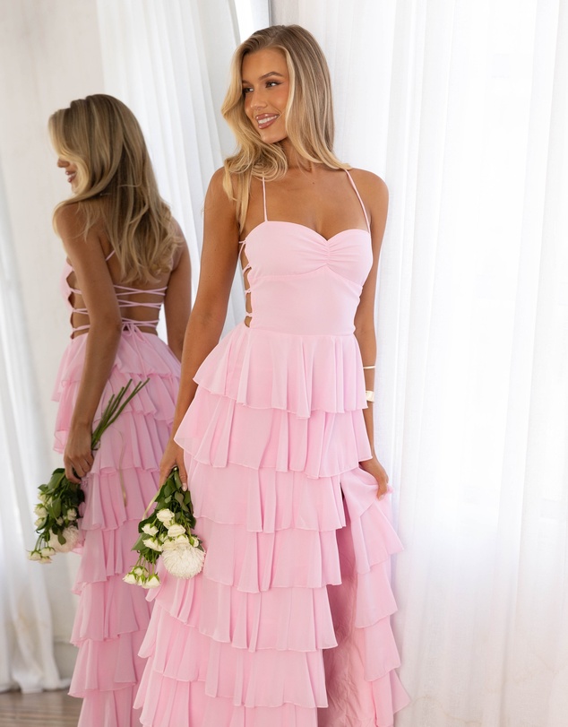 Beginning Boutique - Georgie Pink Ruffle Maxi Dress
