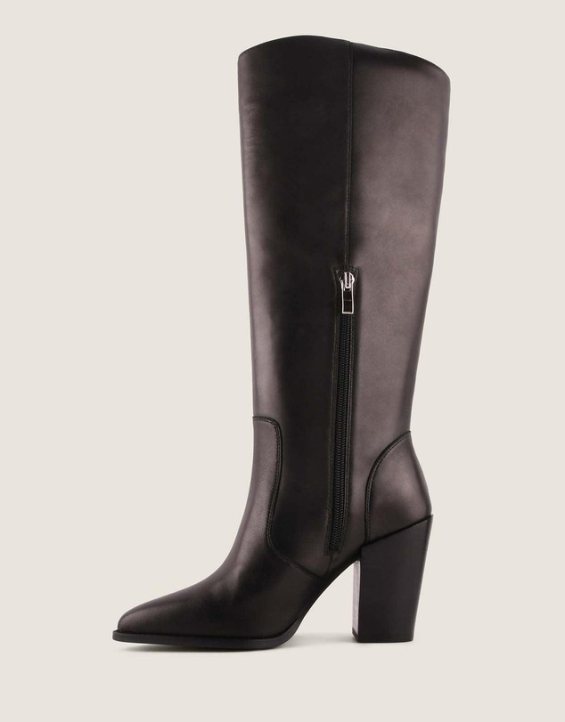 Shelly Shen - Rory Heel Long Boots Black Leather