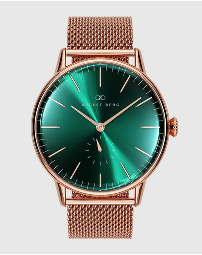 August Berg - Serenity 40mm Rose Gold Plated Mesh Watch