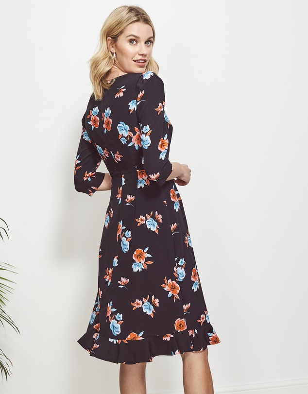 Sosandar - Floral Print Sweetheart Neck Dress
