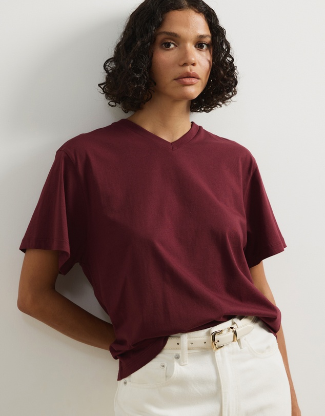 Atmos&Here - High V-Neck Organic Cotton Short Sleeve T-Shirt