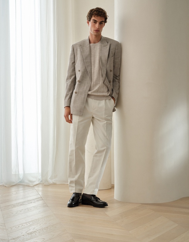 Trenery - Textured Wool Blend Double Breasted Blazer in Putty