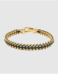 Nialaya Jewellery - Green Woven 8mm Box Chain Bracelet in Gold