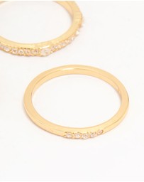 Lovisa - Gold Plated Cubic Zirconia Plain & Heart Stacking Rings 5-Pack