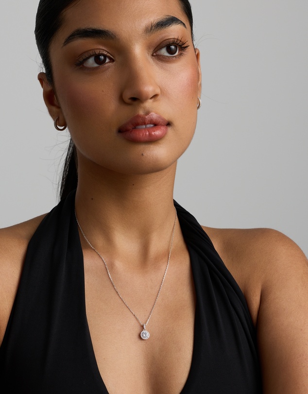 Michael Hill - Round Brilliant Cubic Zirconia Halo Pendant Necklace in Sterling Silver