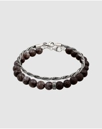 Kuzzoi - ICONIC EXCLUSIVE - Bracelet Male Beads Grey Lavakite and Black Lava 925 Sterling Silver