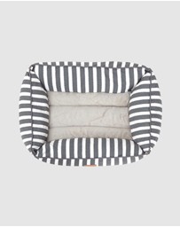 Mog & Bone - Bolster Dog Bed  - Charcoal Hampton Stripe
