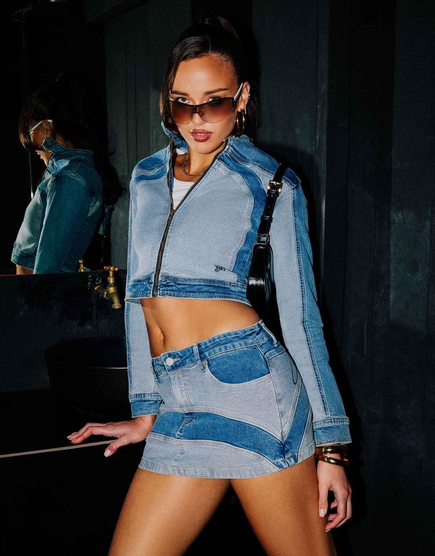Neon Hart - Y2K Denim Moto Jacket