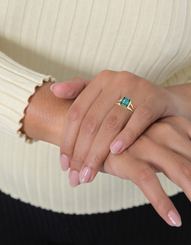 Elli Jewelry - Ring Solitaire Quadrangle with quartz gemstones in 925 sterling silver gold plated
