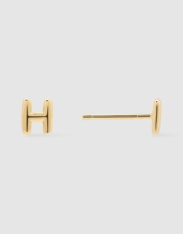 Wanderlust + Co - Alphabet Bubble Gold Stud Earrings - Letter H