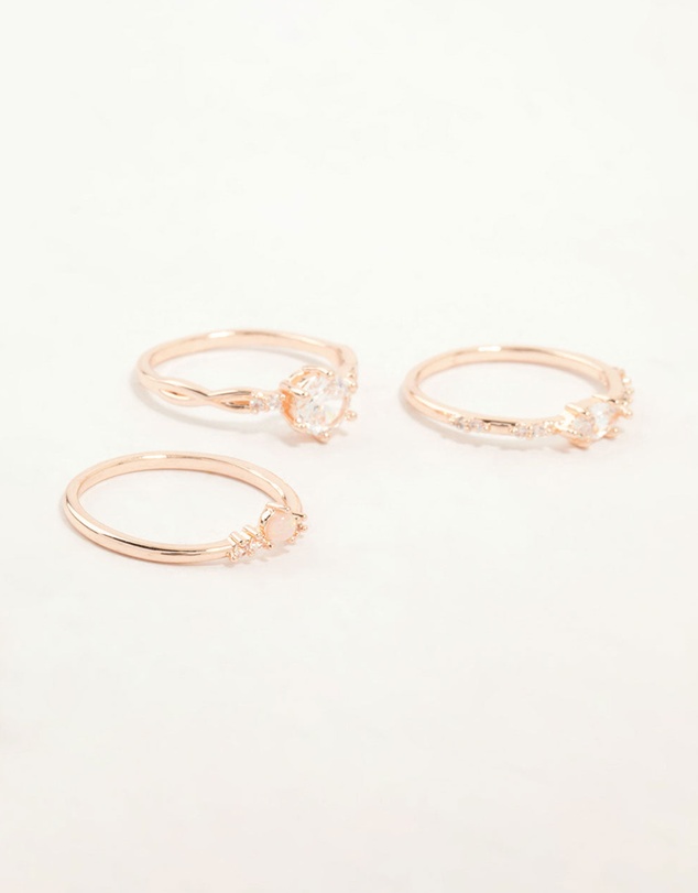 Lovisa - Rose Gold Plated Cubic Zirconia Stacking Rings 3-Pack