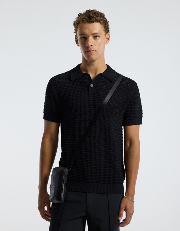 Calibre - Textured Open Knit Polo Black