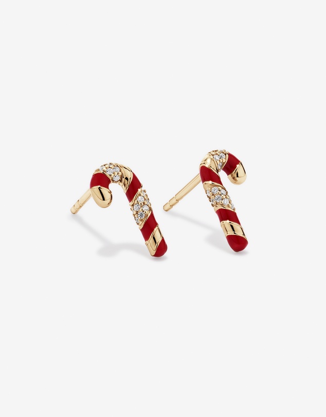 Michael Hill - Christmas Candy Cane Stud Earrings with Cubic Zirconia in 18kt Yellow Gold Vermeil
