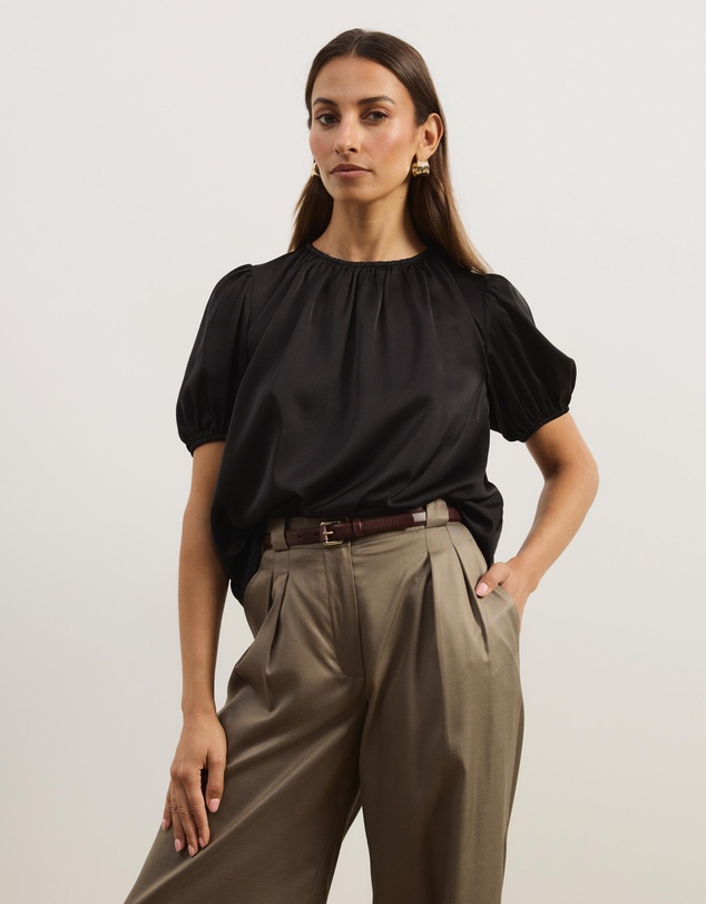 Atmos&Here - Everly Satin Puff Sleeve Blouse