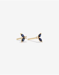 Michael Hill - Round Diamond and Marquise Blue Sapphire Gemstone Stud Earrings in 10kt Yellow Gold