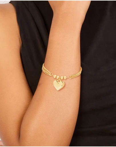 Lovisa - Waterproof Gold Plated Stainless Steel Heart Charm Double Row Bracelet