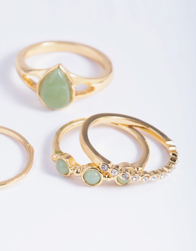 Lovisa - Gold Plated Diamante Pear Ring Stack Pack