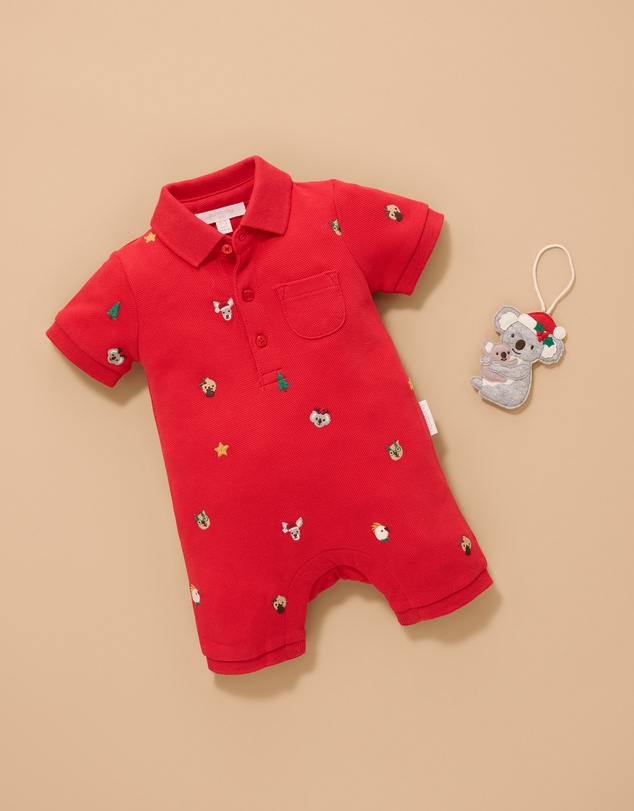 Purebaby - Christmas Polo Growsuit-Kids-Babies
