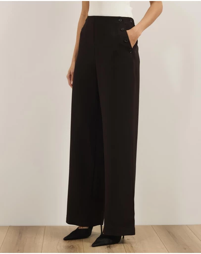 Atmos&Here - Lola High Waisted Tailored Pants With Button Detail