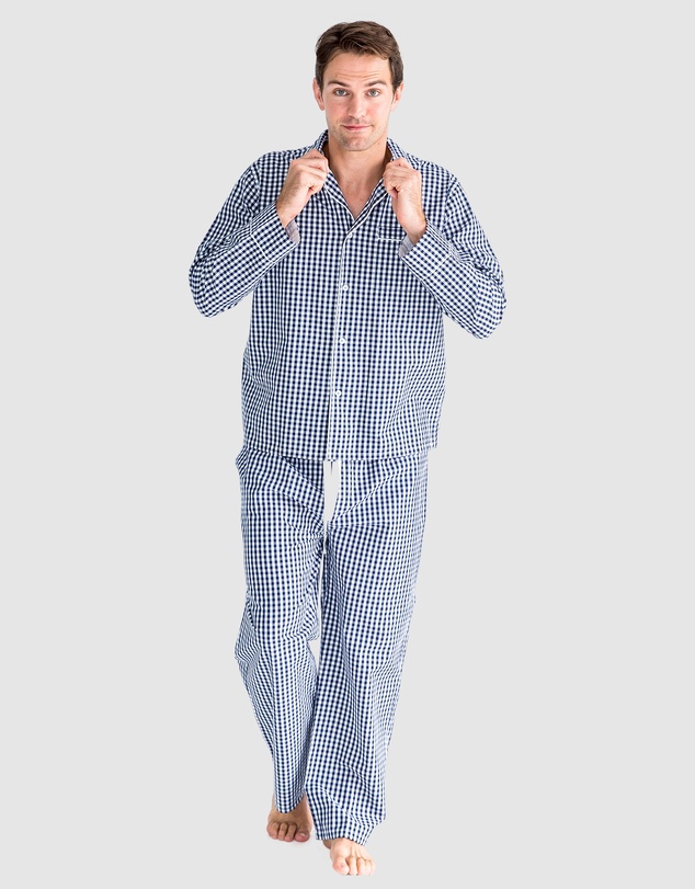 Sant And Abel - Men's Hepburn Gingham Navy Long PJ Set