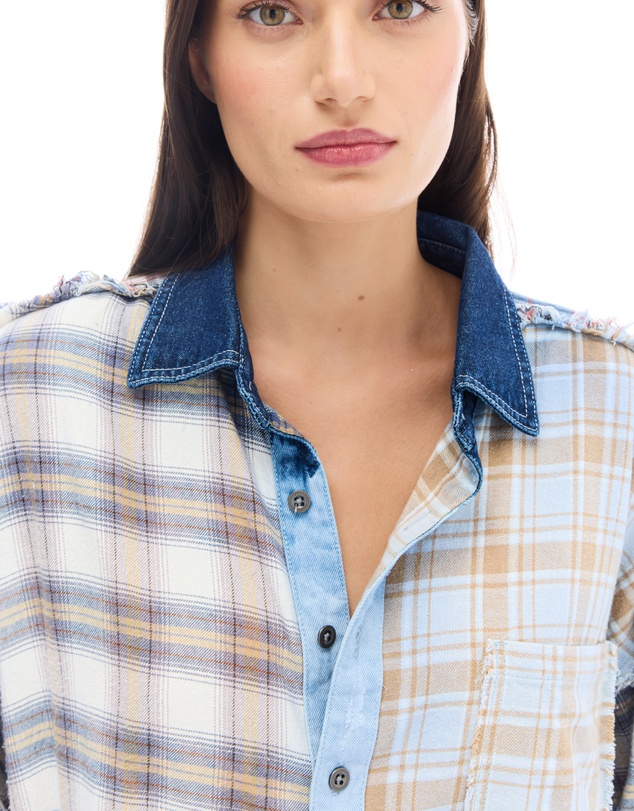 THE TALES - Mixed Flannel And Denim Shirt