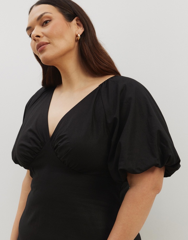 Atmos&Here Curvy - Kelly Linen Blend Puff Sleeve Mini Dress