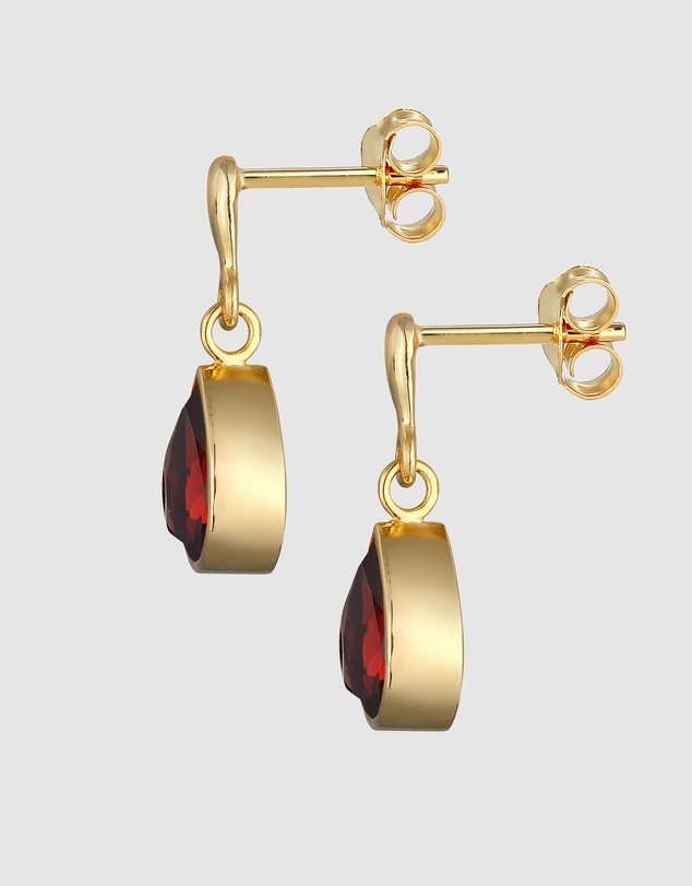 Elli Jewelry - Garnet Teardrop Earrings in Gold-Plated 925 Silver