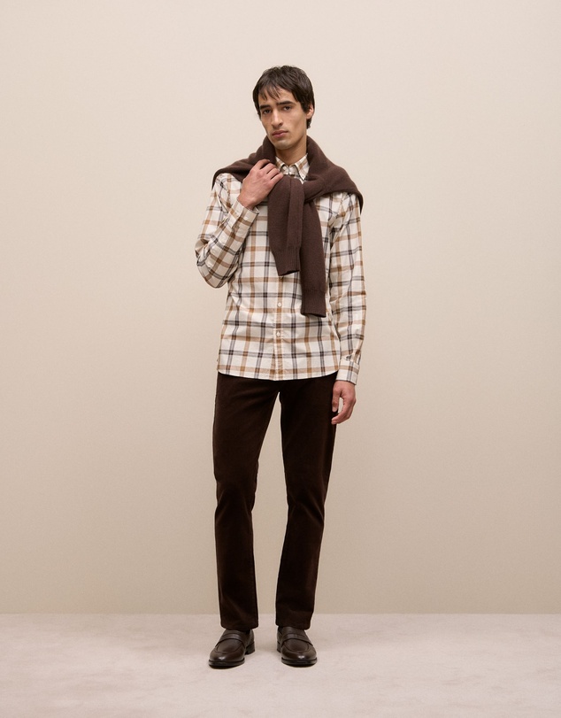 Trenery - Two Tone Check Shirt in Dark Camel