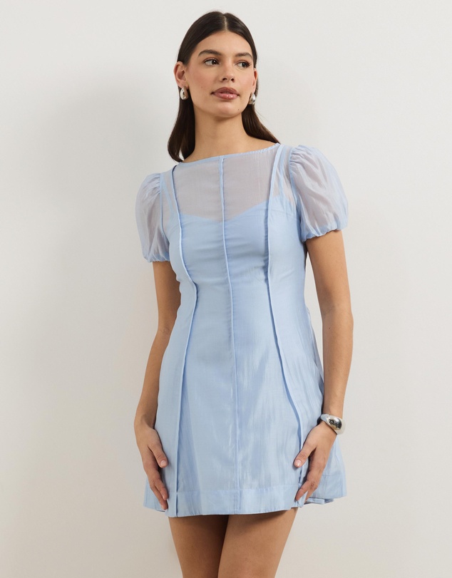 Atmos&Here - Maisy Puff Sleeve Panelled Mini Dress