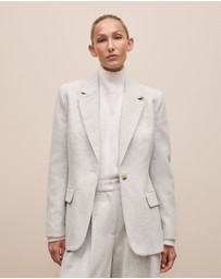 Trenery - Italian Wool Blend Single Breasted Blazer in Light Grey Marle
