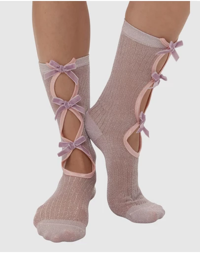 High Heel Jungle - Lurex Velvet Bow Socks