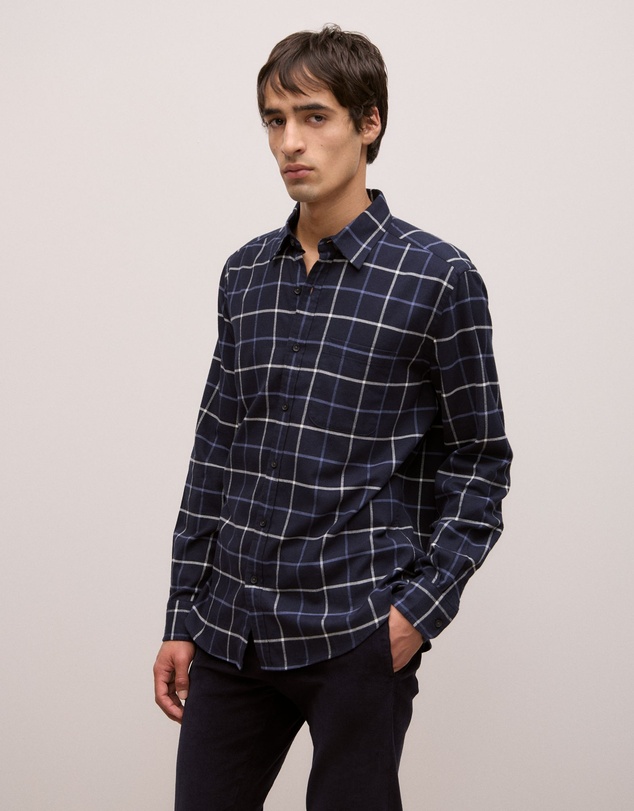 Trenery - Brushed Cotton Yarn Dyed Check Shirt in Navy
