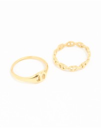 Lovisa - Waterproof Gold Plated Stainless Steel Link Stacking Rings 2-Pack
