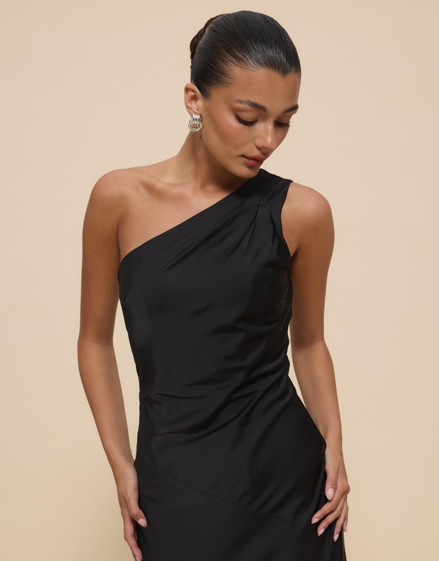 CHANCERY - Hallie Satin One Shoulder Drape Maxi Dress
