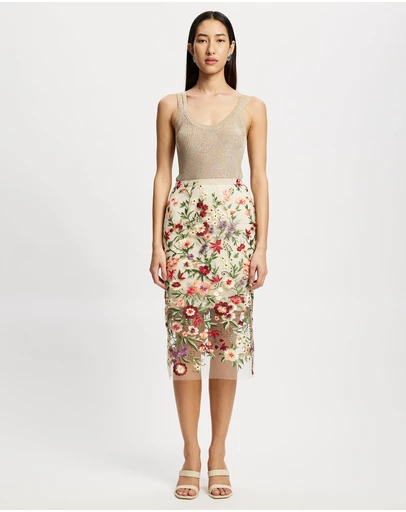 Lindsay Nicholas New York - Floral Sheer Lace Skirt with Underskirt
