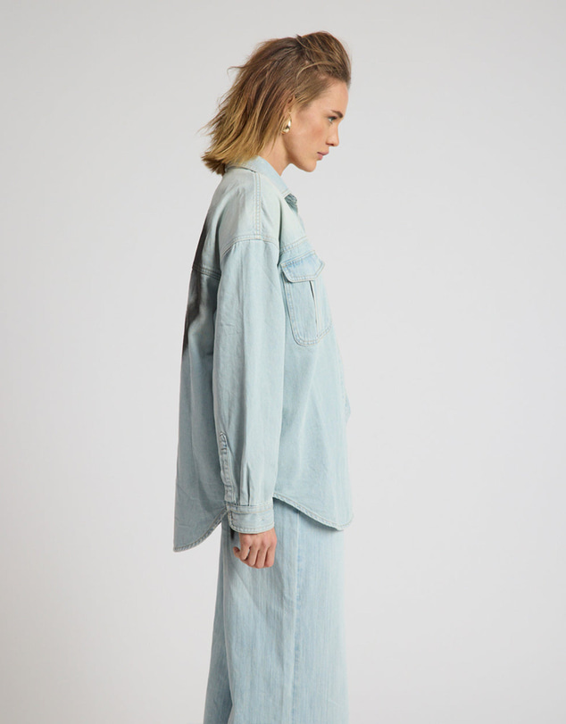ONE TEASPOON - Daydream Heart Oversized Denim Shirt - Sea Mist Blue