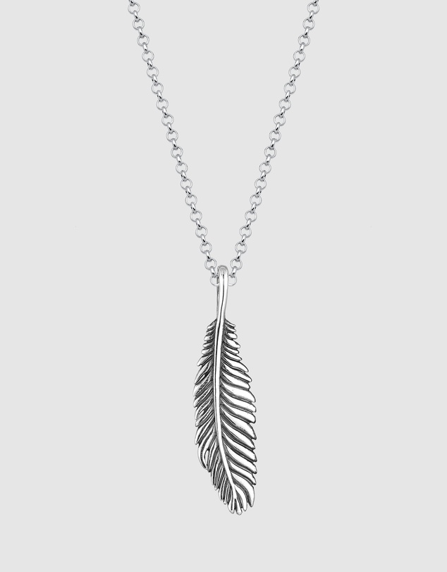 Kuzzoi - ICONIC EXCLUSIVE - Feather Pendant Necklace in Oxidised 925 Sterling Silver