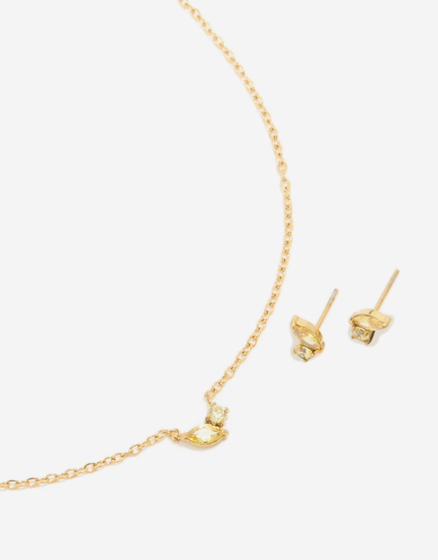 Lovisa - Waterproof Gold Plated Stainless Steel November Green Cubic Zirconia Birthstone Necklace & Earrings Set
