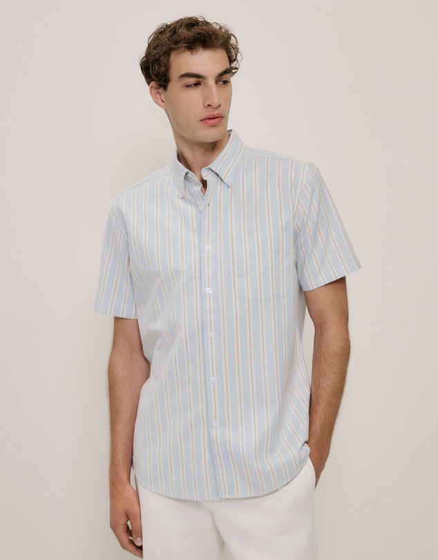 Trenery - Oxford Stripe Short Sleeve Shirt in Sage Green