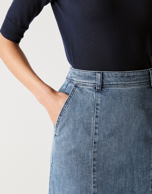 Trenery - Denim Pintuck Detail Skirt in Washed Indigo