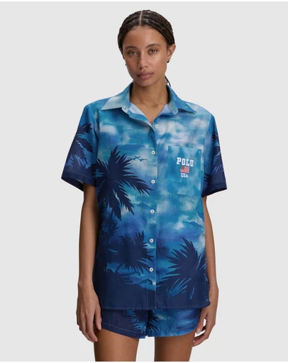 Polo Ralph Lauren - Printed Cotton Short Sleeve Shirt & Shorts Beach Cover Up Set