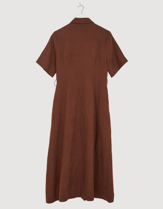 Revibe - Repaired AERE Orien Tuck Waist Linen Shirt Dress - AU 12