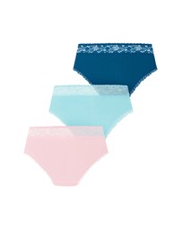 City Chic - Plus size Iris 3 Pack Cotton Cheeky Panty - pink icing blue tint teal