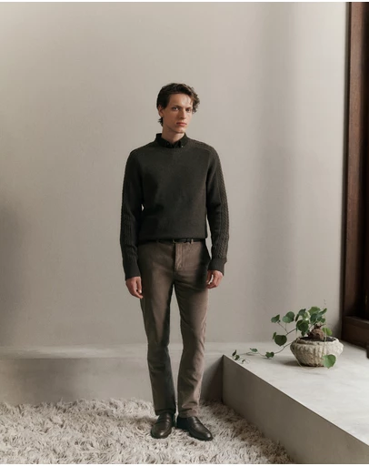Trenery - Merino Cable Detail Crew in Winter Moss