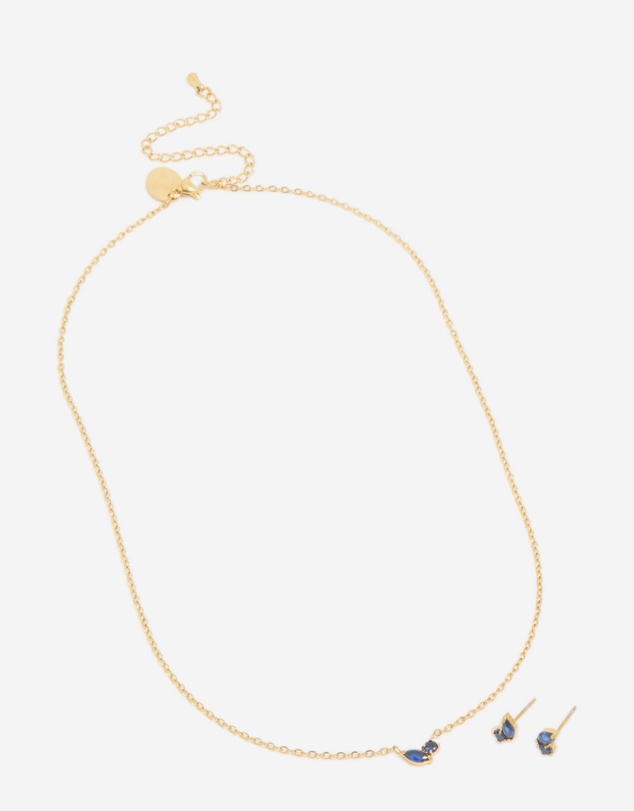 Lovisa - Waterproof Gold Plated Stainless Steel September Cubic Zirconia Birthstone Necklace & Earrings Set