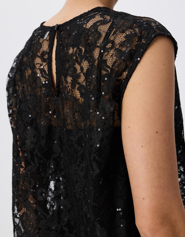 Tussah - Lauren Sequin Sheer Lace Cap Sleeve Top